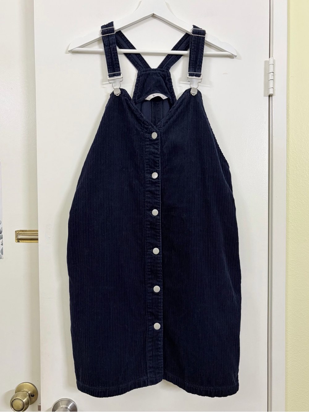 Tu Woman Corduroy Pinafore Overall Dress Navy Button Front US 6 Fall Twee